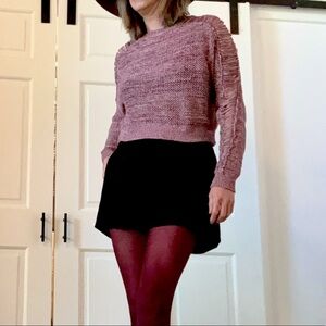 Iro open weave ladder sleeve bordeaux burgundy red mix sz small cropped sweater